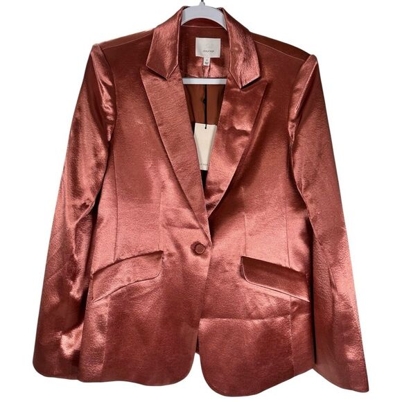 Cinq à Sept 'Karis' Metallic copper Hammered-Satin Blazer Jacket size 4 small - Picture 3 of 9